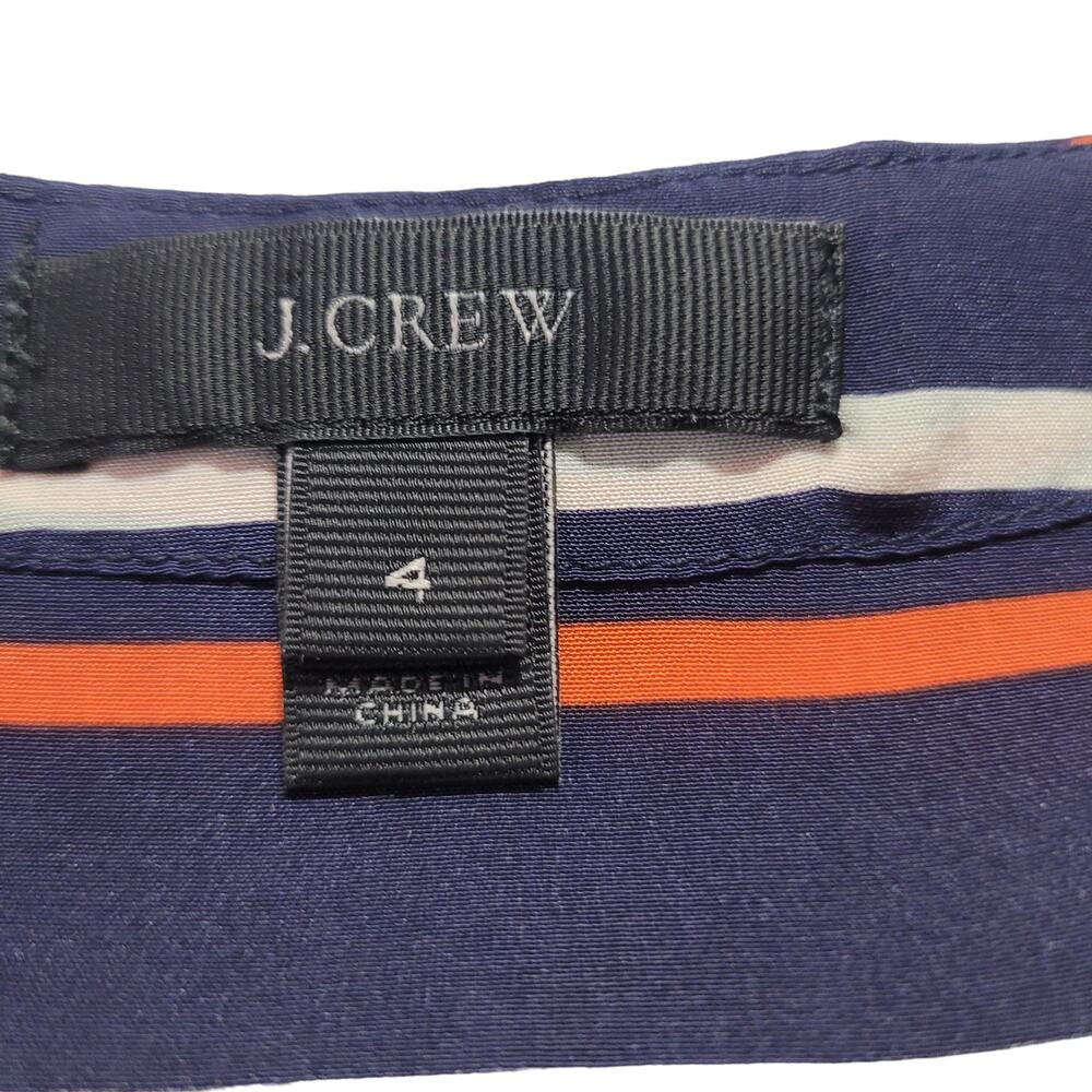 J. Crew Orange Blue White Stripe Short Sleeve Key Hole Front Silk Dress Size 4 - Picture 5 of 5
